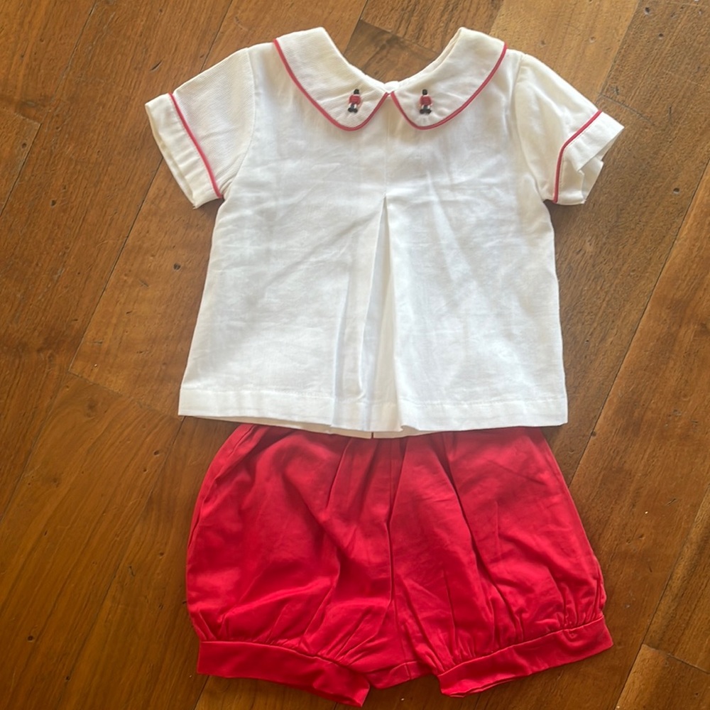 The Oaks 2 piece set - collared shirt with soldier detail and red shorts - 18 mo